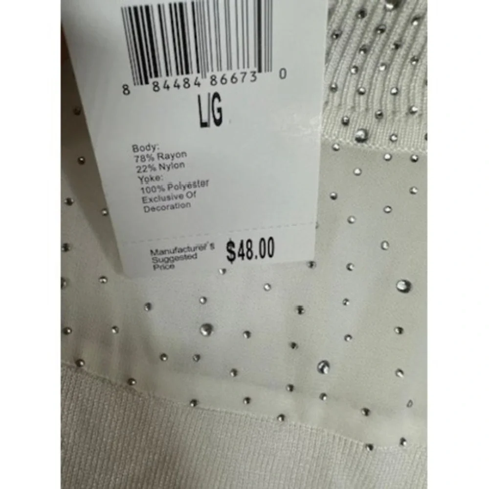 NWT Carmen Womens Mock Neck Rhinestone Lace Sleeveless White Blouse Size Large - Picture 5 of 10